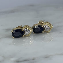 Load image into Gallery viewer, Vintage Sapphire and Diamond Earrings. 10k Solid Yellow Gold. September Birthstone. - Scotch Street Vintage