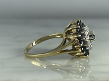 Load image into Gallery viewer, Vintage Sapphire and Diamond Halo Ring in Solid Yellow Gold. Unique Sustainable Estate Jewelry. - Scotch Street Vintage