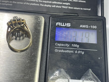 Load image into Gallery viewer, Vintage Sapphire and Diamond Halo Ring in Solid Yellow Gold. Unique Sustainable Estate Jewelry. - Scotch Street Vintage