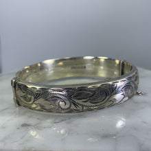 Load image into Gallery viewer, Vintage Sterling Silver Bangle Bracelet with Scroll Etching from England. Bohemian Estate Jewelry. - Scotch Street Vintage