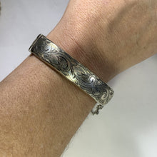 Load image into Gallery viewer, Vintage Sterling Silver Bangle Bracelet with Scroll Etching from England. Bohemian Estate Jewelry. - Scotch Street Vintage