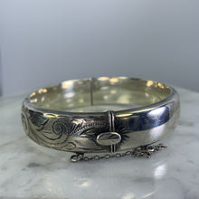 Load image into Gallery viewer, Vintage Sterling Silver Bangle Bracelet with Scroll Etching from England. Bohemian Estate Jewelry. - Scotch Street Vintage