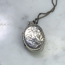 Load image into Gallery viewer, Vintage Sterling Silver Locket. Floral Etched Pendant. Marked 925. Full European Hallmark. - Scotch Street Vintage