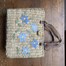 Load image into Gallery viewer, Vintage Straw Purse with Blue Floral Pattern. Perfect Summer Bag. - Scotch Street Vintage