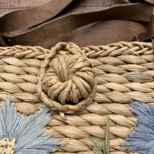 Load image into Gallery viewer, Vintage Straw Purse with Blue Floral Pattern. Perfect Summer Bag. - Scotch Street Vintage