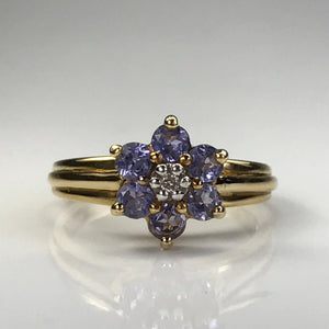 Vintage Tanzanite Ring. Diamond Accent. 10k Yellow Gold. Estate Jewelry. Unique Engagement Ring. December Birthstone. 24th Anniversary Gift - Scotch Street Vintage