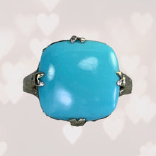 Load image into Gallery viewer, Vintage Turquoise Art Nouveau Ring. 14K White Gold. Circa 1920s. December Birthstone. - Scotch Street Vintage