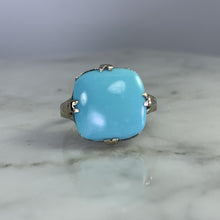 Load image into Gallery viewer, Vintage Turquoise Art Nouveau Ring. 14K White Gold. Circa 1920s. December Birthstone. - Scotch Street Vintage