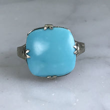 Load image into Gallery viewer, Vintage Turquoise Art Nouveau Ring. 14K White Gold. Circa 1920s. December Birthstone. - Scotch Street Vintage
