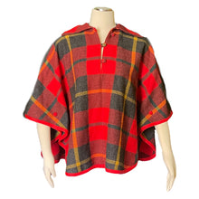Load image into Gallery viewer, Vintage Wool Poncho in a Red Check Plaid by Pendleton. Fall and Winter Outerwear. Countryside Chic. - Scotch Street Vintage