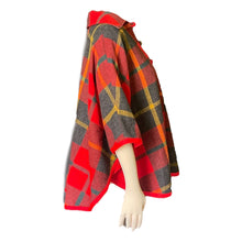 Load image into Gallery viewer, Vintage Wool Poncho in a Red Check Plaid by Pendleton. Fall and Winter Outerwear. Countryside Chic. - Scotch Street Vintage