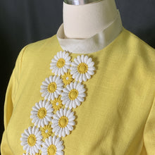 Load image into Gallery viewer, Vintage Yellow Linen Dress with Lace Daisies by Miss Elliette. Bohemian 1960s Sustainable Fashion. - Scotch Street Vintage