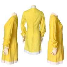 Load image into Gallery viewer, Vintage Yellow Linen Dress with Lace Daisies by Miss Elliette. Bohemian 1960s Sustainable Fashion. - Scotch Street Vintage