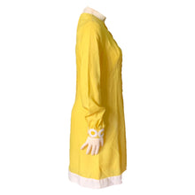Load image into Gallery viewer, Vintage Yellow Linen Dress with Lace Daisies by Miss Elliette. Bohemian 1960s Sustainable Fashion. - Scotch Street Vintage