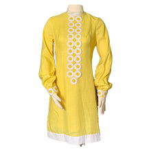 Load image into Gallery viewer, Vintage Yellow Linen Dress with Lace Daisies by Miss Elliette. Bohemian 1960s Sustainable Fashion. - Scotch Street Vintage