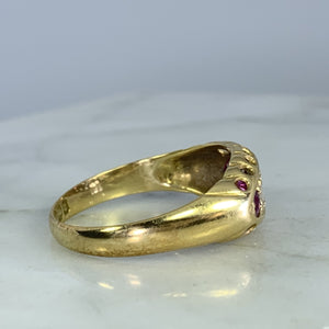 1890s Antique Spinel and Diamond Ring in 18k Yellow Gold. Unique Stacking or Wedding Ring. - Scotch Street Vintage