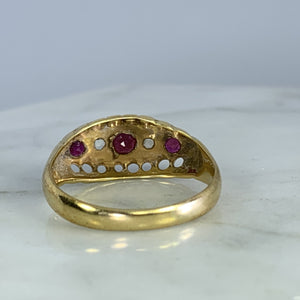 1890s Antique Spinel and Diamond Ring in 18k Yellow Gold. Unique Stacking or Wedding Ring. - Scotch Street Vintage