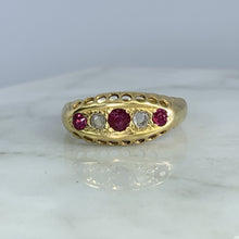 Load image into Gallery viewer, 1890s Antique Spinel and Diamond Ring in 18k Yellow Gold. Unique Stacking or Wedding Ring. - Scotch Street Vintage