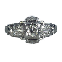Load image into Gallery viewer, 1920s Antique Art Deco Diamond Engagement Ring in a Platinum Filigree Setting. April Birthstone. - Scotch Street Vintage