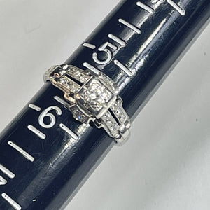 1920s Antique Art Deco Diamond Engagement Ring in a Platinum Filigree Setting. April Birthstone. - Scotch Street Vintage