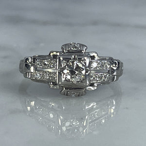 1920s Antique Art Deco Diamond Engagement Ring in a Platinum Filigree Setting. April Birthstone. - Scotch Street Vintage