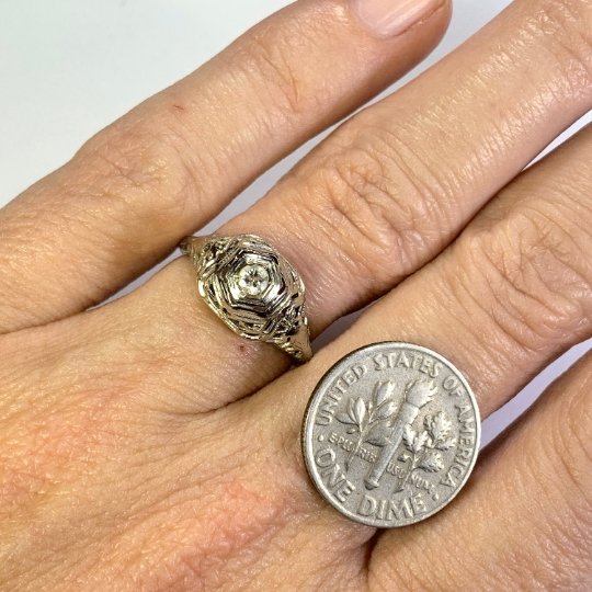 1920S Art Deco Diamond Engagement Ring In A 18K White Gold Filigree Se