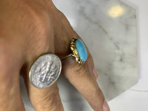 1920s Blue Turquoise Ring in 10K Yellow Gold Setting. Estate Fine Jewelry. December Birthstone. - Scotch Street Vintage