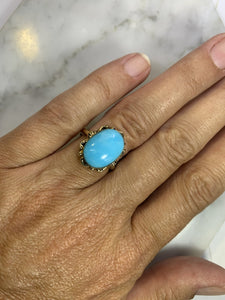 1920s Blue Turquoise Ring in 10K Yellow Gold Setting. Estate Fine Jewelry. December Birthstone. - Scotch Street Vintage