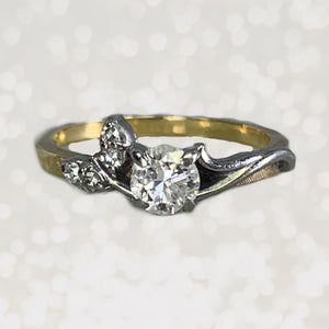1930s Art Nouveau Diamond Engagement Ring by Jabel in 18K Gold. Unique Estate Jewelry. - Scotch Street Vintage