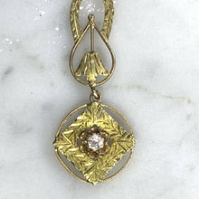 Load image into Gallery viewer, 1930s Diamond Pendant in 10K Yellow Gold Filigree. Drop Pendant with Art Nouveau Style. - Scotch Street Vintage