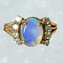 Load image into Gallery viewer, 1940s Opal and Diamond Engagement Ring set in 14K Yellow Gold. October Birthstone. - Scotch Street Vintage