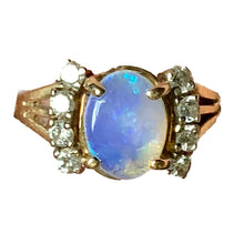 Load image into Gallery viewer, 1940s Opal and Diamond Engagement Ring set in 14K Yellow Gold. October Birthstone. - Scotch Street Vintage