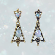 Load image into Gallery viewer, 1940s Opal Drop Earrings in 14K Yellow Gold Setting. Old Hollywood Glam! October Birthstone. - Scotch Street Vintage