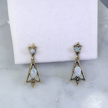 Load image into Gallery viewer, 1940s Opal Drop Earrings in 14K Yellow Gold Setting. Old Hollywood Glam! October Birthstone. - Scotch Street Vintage