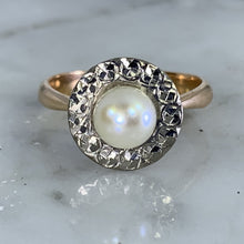 Load image into Gallery viewer, 1940s Pearl Engagement Ring set in 14K White and Rose Gold. Sustainable Estate Jewelry. - Scotch Street Vintage