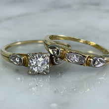 Load image into Gallery viewer, 1950s Diamond Engagement Ring and Wedding Band Set in 14k Gold by Jabel. Vintage Estate Jewelry. - Scotch Street Vintage