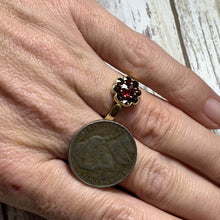 Load image into Gallery viewer, 1950s Garnet Cluster Ring in a 14k Yellow Gold Flower Setting. Unique Bohemian Engagement Ring. - Scotch Street Vintage