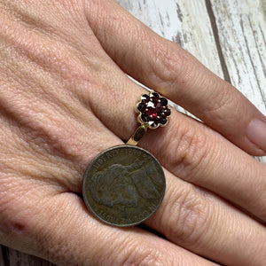 1950s Garnet Cluster Ring in a 14k Yellow Gold Flower Setting. Unique Bohemian Engagement Ring. - Scotch Street Vintage