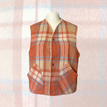 Load image into Gallery viewer, 1950s Orange and Blue Plaid Wool Vest by Fleetwood Sportswear. Sherpa Lined Warm Outerwear. - Scotch Street Vintage