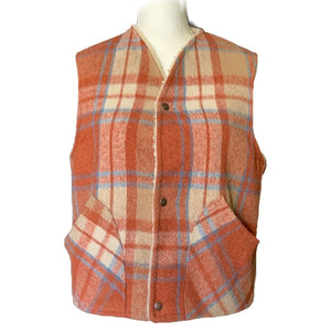1950s Orange and Blue Plaid Wool Vest by Fleetwood Sportswear. Sherpa Lined Warm Outerwear. - Scotch Street Vintage