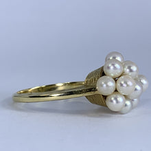 Load image into Gallery viewer, 1950s Pearl Cluster Ring set in 14k Yellow Gold. Estate Fine Jewelry. June Birthstone. 4th Anniversary Gift. - Scotch Street Vintage