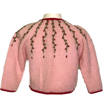 Load image into Gallery viewer, 1950s Pink Wool Sweater with Floral Accent. PinUp Style Cardigan. Sustainable Vintage Fashion. - Scotch Street Vintage