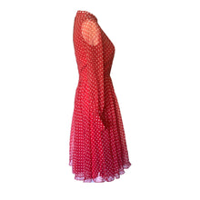 Load image into Gallery viewer, 1950s Red Polka Dot Chiffon Dress by Jack Bryan with Micro Pleating. Perfect Summer Party Dress. - Scotch Street Vintage