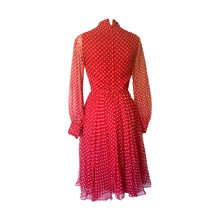 Load image into Gallery viewer, 1950s Red Polka Dot Chiffon Dress by Jack Bryan with Micro Pleating. Perfect Summer Party Dress. - Scotch Street Vintage
