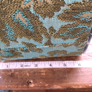 1950s Tapestry Suitcase a in Bright Turquoise and Green Brocade Floral Pattern. Perfect Overnight Bag - Scotch Street Vintage