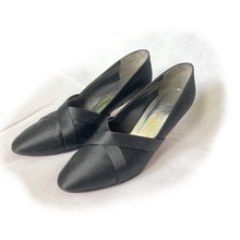Load image into Gallery viewer, 1960s Black Kitten Heel Pumps in Black Satin with a Lucite Heel. Made for Saks Fifth Avenue. - Scotch Street Vintage