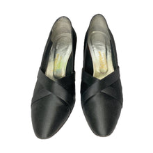 Load image into Gallery viewer, 1960s Black Kitten Heel Pumps in Black Satin with a Lucite Heel. Made for Saks Fifth Avenue. - Scotch Street Vintage