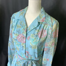 Load image into Gallery viewer, 1960s Blue Floral Shirt Dress by Miss Elliette with a Blue Base &amp; Pink Flowers. Midi Length Fit &amp; Flare. - Scotch Street Vintage
