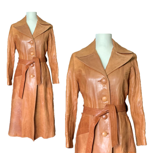1960s Brown Leather Trench Coat by Altman of Dallas. Bohemian Southwestern Style. - Scotch Street Vintage