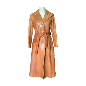 1960s Brown Leather Trench Coat by Altman of Dallas. Bohemian Southwestern Style. - Scotch Street Vintage